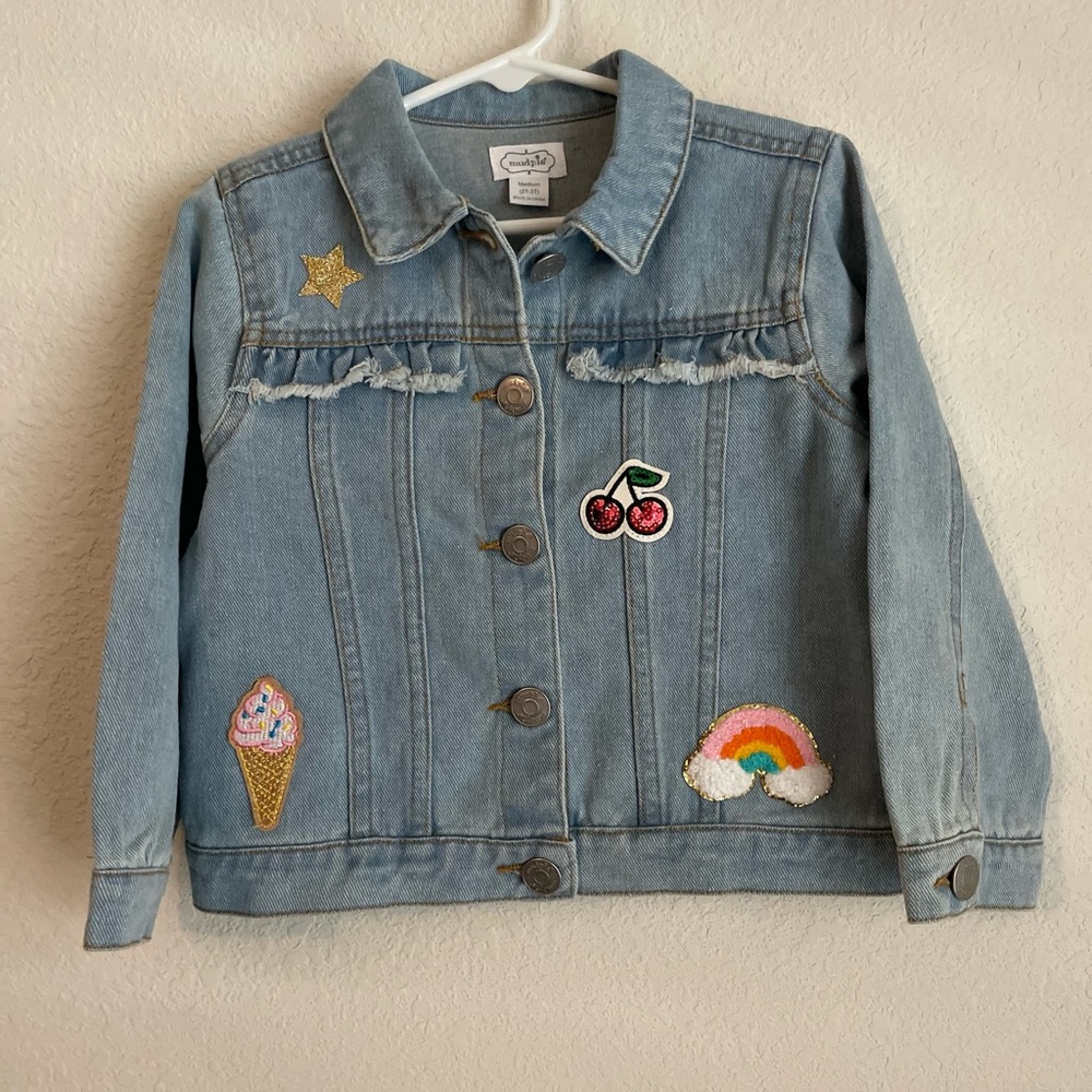 Mud Pie Girls Preppy Light Blue Jean Jacket with Fun Patches size 2/3T - Picture 10 of 11